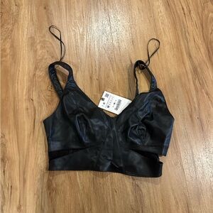 Zara Black Faux Leather Crop Top